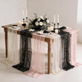 Artoid Mode 6PC Beige Black Pink Gauze Table Runner 120 Inch 10FT, Glitter Metallic Foil Sheer for Wedding Anniversary Holiday Birthday Home Party Decor
