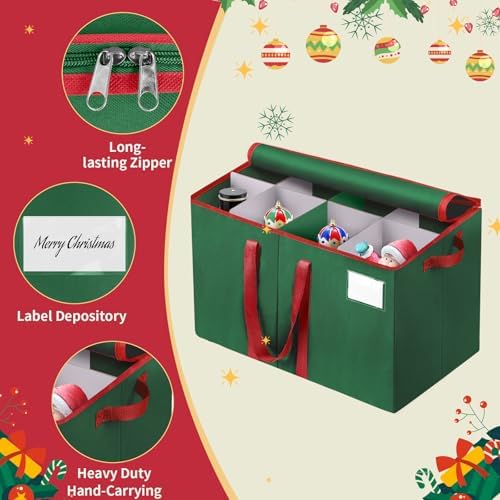 EverMerry Nutcracker and Figurine Collectibles Storage Box， Large Ornament Storage Organizer Stores Up to 8 Holiday Figurines-Carolers, Santa Figure, or Nut Cracker Ornaments (Green/15 Inches)