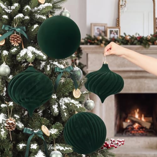 Civaner 4 Pcs Large Velvet Christmas Ball,8 Inch,Green