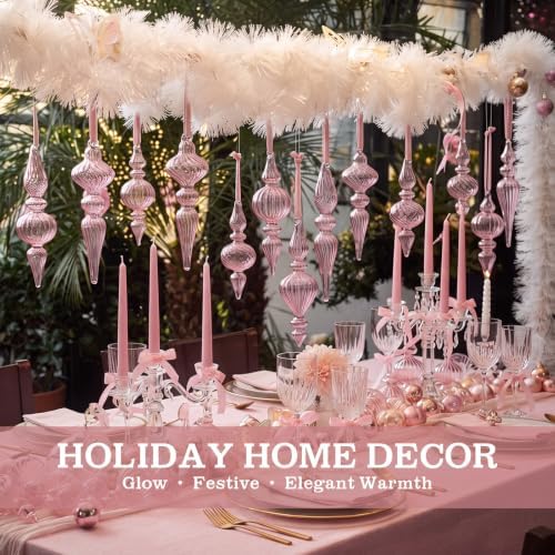 12 Pcs Vintage Glass Finial Christmas Ornaments, Pink