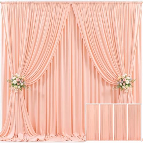 4 Panels Peach Backdrop Curtain for Parties Baby Shower Wrinkle Free Peach Photo Curtains Backdrop Drapes Fabric Decoration for Wedding Birthday Party 20ft(W) x 10ft(H)