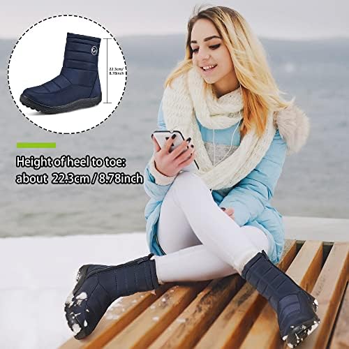 Alicegana Womens Winter Snow Boots for Women Waterproof Warm Fur Lining Mid Calf Boots with Zipper Comfortable Outdoor Shoes