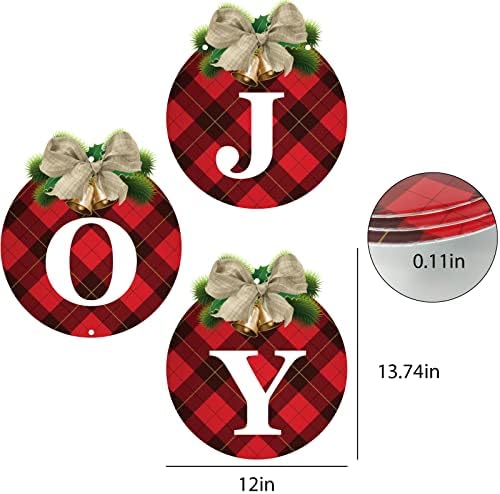 Outdoor Christmas Door Decorations, Joy Sign for Front Door, Buffalo Plaid