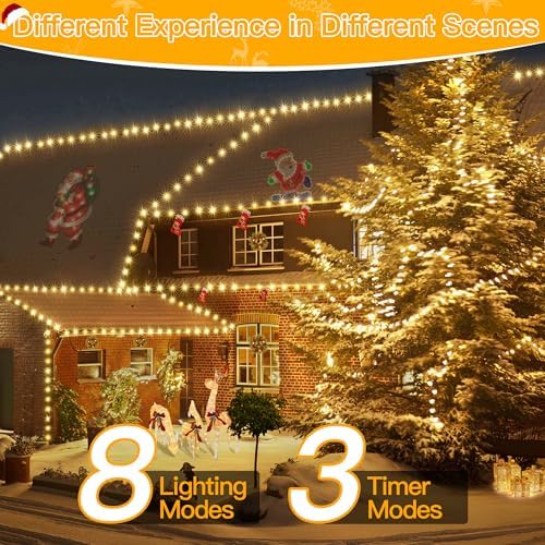 Ollny Christmas Lights 1000 LED 330 FT, IP67 Waterproof Plug in Christmas Tree Lights with Remote, 8 Modes, 3 Timers, Dimmable, House Xmas Indoor Decorations String Light (Warm White) (Pack of 2)