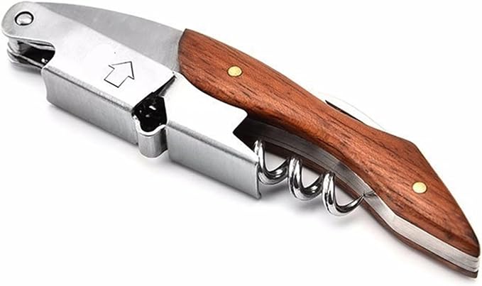 Stainless Steel Red Wine Opener Wood Handle With Leather Professional Multifunction Portable Screw Corkscrew Kitchen Bar Tools(L)