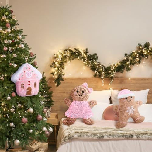 Konohan 3 Pcs Christmas Gingerbread Man House Throw Pillows Xmas Pillows