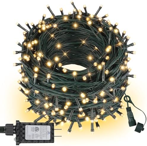 ASENEK Extra Long Christmas Tree Lights 197FT 600 LED Connectable 8 Modes with Timer Decorative String Lights for Xmas Tree Patio Party Warm White