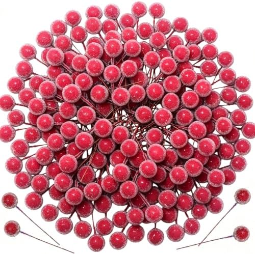 DoubleWood Artificial Red Frosted Holly Berries for Christmas, 12mm, 200Pcs