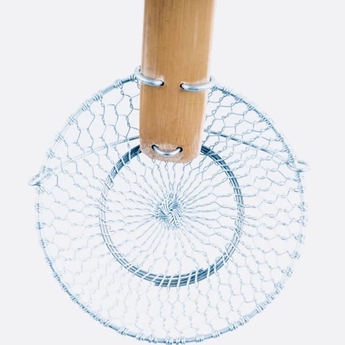 4-Inch Galvanized Steel Spider Strainer – Fine Mesh Skimmer with Natural Bamboo Handle for Cooking & Frying, Ideal for Home & Professional Kitchens