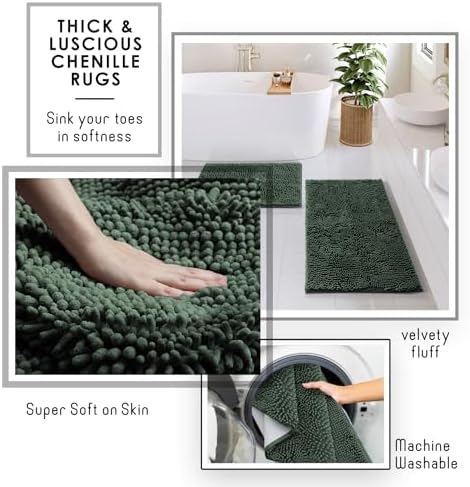 Clara Clark Bathroom Set - Hunter Green Bathroom Accessories Set, 6PC Bathroom Accessory Set, Bathroom Sets with Bathroom Rugs, Toilet Brush, Trash Can & Soap Dispenser