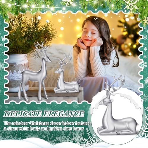 Thyle 4 Pcs Christmas Reindeer Decor Indoor Silver Resin Deer Figurine