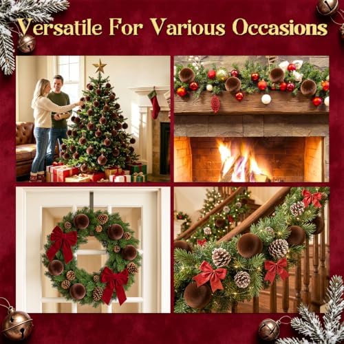 15 Pcs Brown Velvet Christmas Ball Ornaments,3.15 Xmas Hanging Ornaments