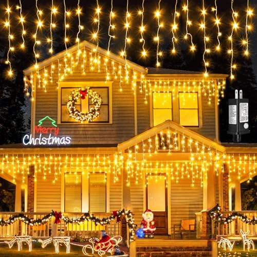 Icicle Lights for Outside 33FT 400 LED Warm White Christmas Lights