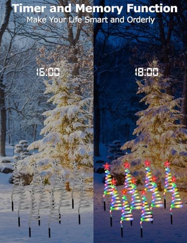 8 Pack Christmas Pathway Lights Outdoor with RGBW DIY Modes, APP Control Spiral Lighted Xmas Tree Path Lights with Scene Modes, Schedule & Music, Christmas Yard Decorations Outdoor Waterproof