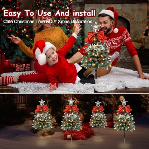Christmas Tree Solar Pathway Lights Outdoor Decor, 8 Pack, Snowy