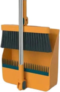 Foldable Broom and Dustpan Set, Compact Wall Mountable with Extra Stiff Bristles for Easy Storage & Cleaning (Orange)