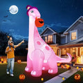 zukakii 13FT Giant Halloween Inflatables Decorations Outdoor Pink Dinosaur, Huge Halloween Blow Up Yard Decorations Dino with Large Pumpkin Witch Hat Build-in LED Light Strong Blower for Party Lawn