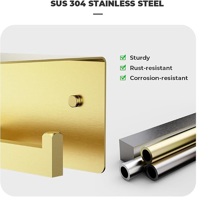 Double Toilet Paper Holder with Shelf, FreshGlow Tissue Holder Brushed Gold, Wall Mount Commercial Toilet Paper Dispenser Phone Shelf Stainless Steel, Tissue Roll for Bathroom