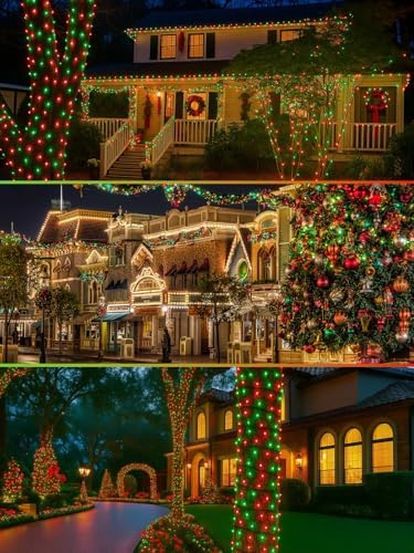 2 Pack 200 LED Christmas Lights 13 Modes Extendable Christmas Tree Lights