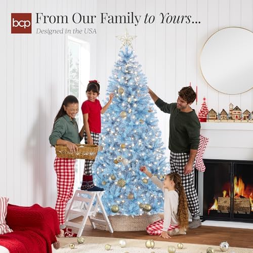 Best Choice Products 6ft Pre-Lit Baby Blue Christmas Tree, Full Artificial Holiday Decoration w/ 947 Branch Tips, 250 Lights, Foldable Base