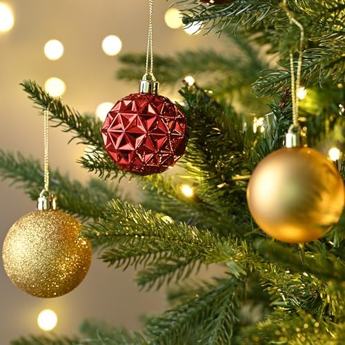 Valery Madelyn Christmas Tree Decorations Ornament Set, 50ct 2.36 Inches Red and Brown Shatterproof Christmas Ball Ornaments Hanging Xmas Holiday Party Decor