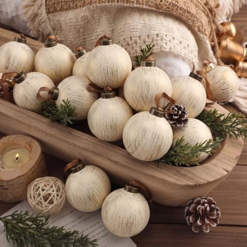 Yunlly 12 Pcs Neutral Christmas Ball Ornament, Rustic White, 3.15''