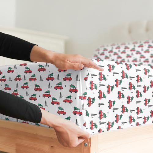 Cal King Christmas Cars Sheet Set - Holiday Xmas Pattern Linen Set - Deep Pockets - Snug Fit - 4 Piece - Wrinkle Free - Comfy & Cooling Bedding - Easy to Care for - Kid Friendly - by CGK Linens