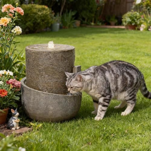 Sunlinua 18H Modern Outdoor Water Fountain with Led Lights Tiered Cascading Waterfall Feature with Quiet Pump Floor Water Fountain for Patio Garden Backyard Decking Home and Indoor Décor Brown Brown