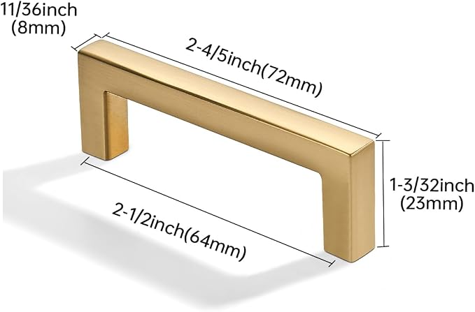 khtumeware 10 Pack 2-1/2 inch(64mm) Hole Center Champagne Bronze Cabinet Pulls Solid Heavy-Duty Square Champagne Brass Cabinet Handles Drawer Pulls Kitchen Cabinet Hardware Kitchen Handle