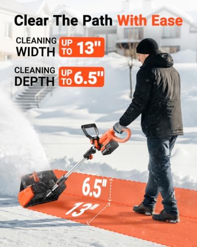 VOLTASK Cordless Snow Shovel Brushless, 24V 13 Inch Cordless Snow Blower, Electric Snow Shovel with Directional Plate & Adjustable Front Handle (4-Ah Battery & Quick Charger Included)