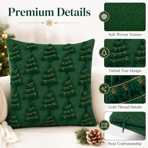 OHOME Christmas Decorations - Christmas Tree Green Pillow Covers 18x18 inch