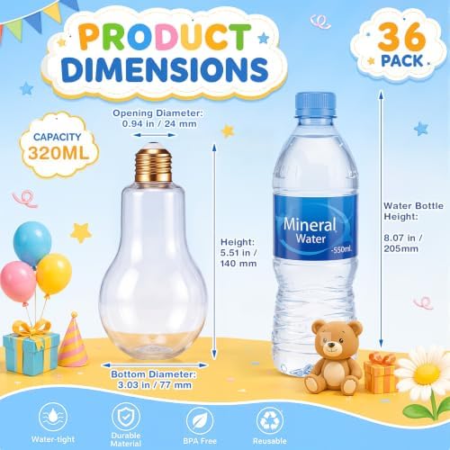 Tessco for you 36 Pcs 10.8 Oz/ 320 ml Plastic Light Bulb Jars, Gold