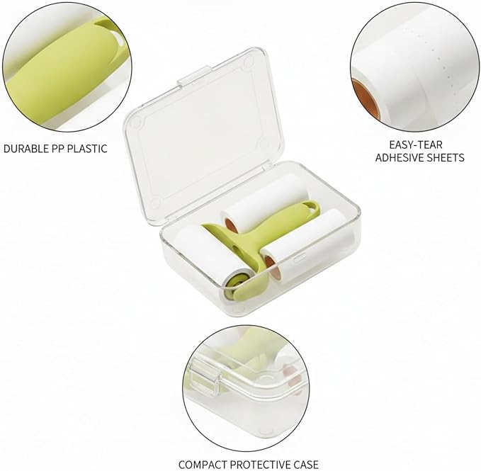 Lint Remover Mini Roller with 3 Refills, Compact Adhesive Fabric Cleaner for Travel and Daily Use, Durable PP Plastic Handle