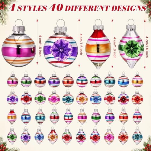 40 Pcs Vintage Christmas Mini Glass Ornaments Bulk Reflector