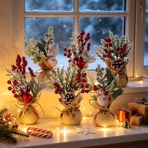 winemana 6 Pcs Mini Christmas Tree Table Decorations Holiday Centerpieces