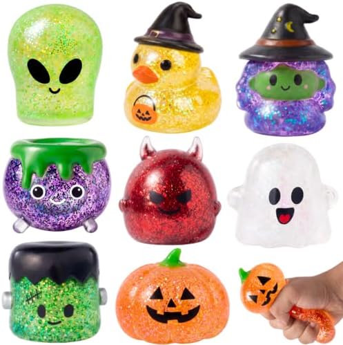 JOYIN 8 PCS Halloween Glitter Squishy Toys, Slow Rising Squishy Toys, Anxiety Relief Stress Balls, Sensory Toy for Kids Teens, Party Favors, Trick or Treating, Classroom Prize