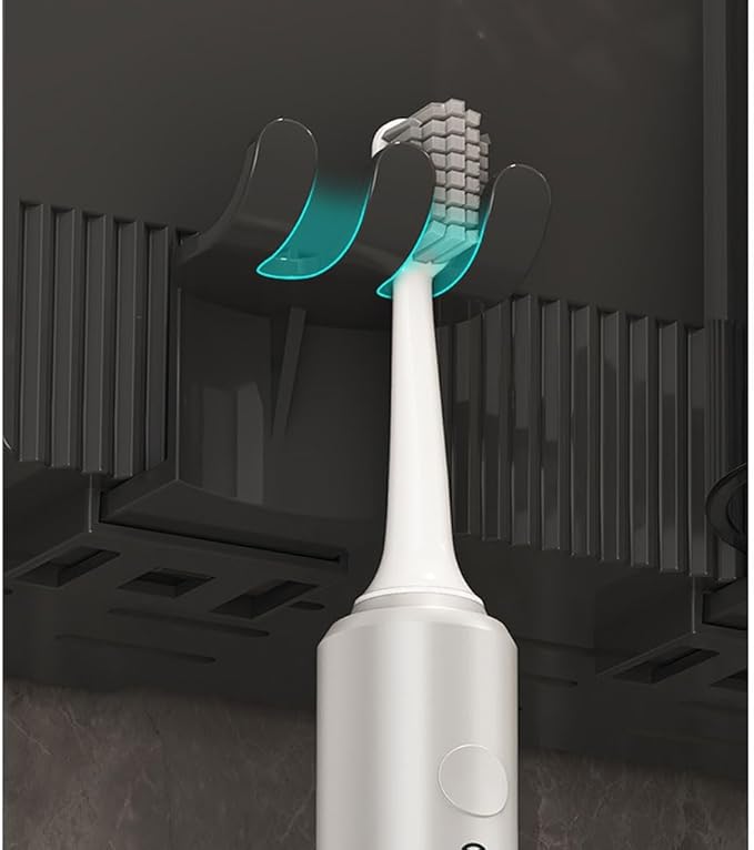 Toothbrush Rack Bathroom Wall-Mounted Toothbrush Holder Multifunctional Toothbrush Holder Black Toothbrush Storage Box Without Punching Bathroom Toothbrush Holder(L29cm)