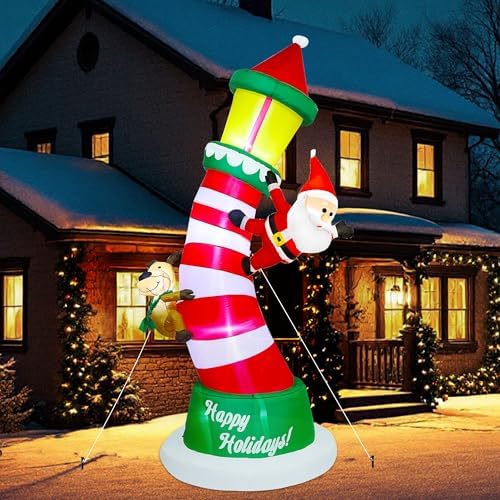 Lulu Home 9FT Christmas Inflatable, Giant Lighthouse with Santa & Reindeer