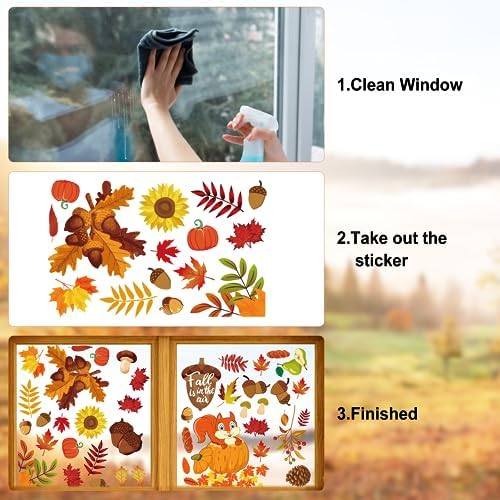 Fall Window Clings for Glass Thanksgiving Autumn Clings Decor for Windows