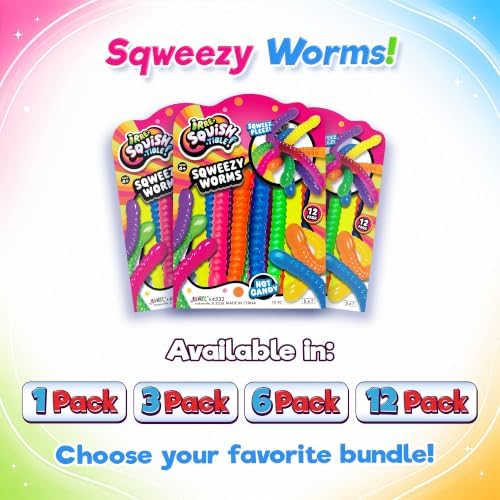 JA-RU IRRE-Squish-TIBLE Sqweezy Worms 12-Worms, Stretchy Sensory Toy 3-Pack