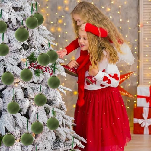 15 Pcs Green Velvet Christmas Ball Ornaments,3.15 Xmas Hanging Ornaments