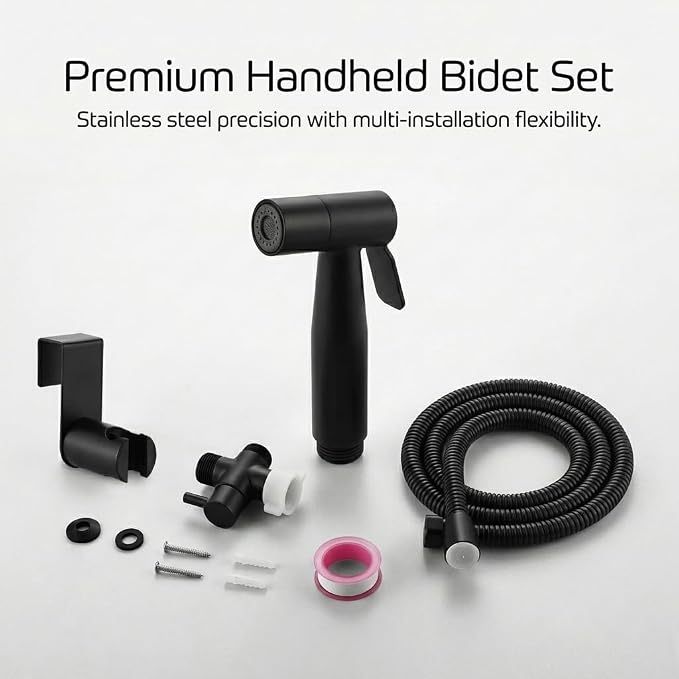 BARROCK Handheld Bidet Sprayer for Toilet, 2 Pack Stainless Steel Metal Made Baby Cloth Diaper Spraying Kit, Bathroom Toilet Bidet Attachment Set for Bathing Pets and Feminine Hygiene, Matte Black