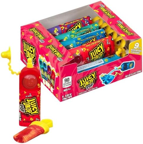 Juicy Drop Sour Candy Lollipops 9 Ct Sweet Lollipops with Sour Gel