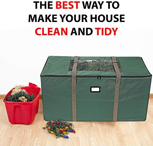 ProPik Rolling Christmas Tree Storage Bag, Fits Up to 9 Foot Tall Disassembled Trees, 25" X 25" X 60", Extra Large Heavy Duty Xmas Container with Wheels, Handles and Straps (Green)