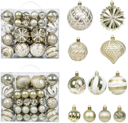48 Pcs Christmas Balls Ornaments for Christmas Tree, Painted Shatterproof Plastic Decorative Baubles Hanging Ornaments for Xmas Tree Wreath Holiday Party Wedding Decoration, Gold