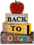 Lineshading 4 Pcs Back to School Table Decor Wooden Apple Blocks Sign