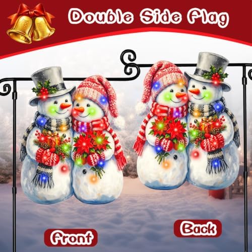 Lighted Christmas Garden Flag for Outside, Snowman, 12x18 In