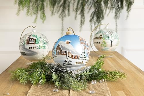 Hand Blown Glass Ball Christmas Ornament, 6 in, Blast White