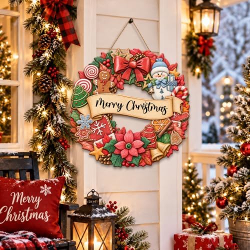 Christmas Decorations Gingerbread Snowman Merry Christmas Wreath Wood Sign