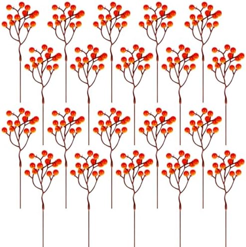 Fangoo 20 Pack 7 Inch Fall Artificial Orange Berry Stems